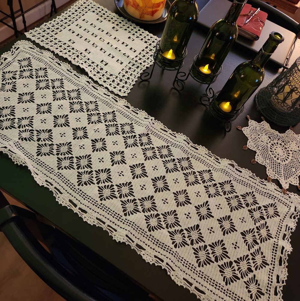 3-Beautiful Hand Crocheted Doilies by Great-Grandma. Off White color. All 3.